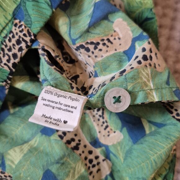 Denise Rae Organic Cotton Poplin Women Large Pajama Set Green Leopard Wild Free - Picture 6 of 13